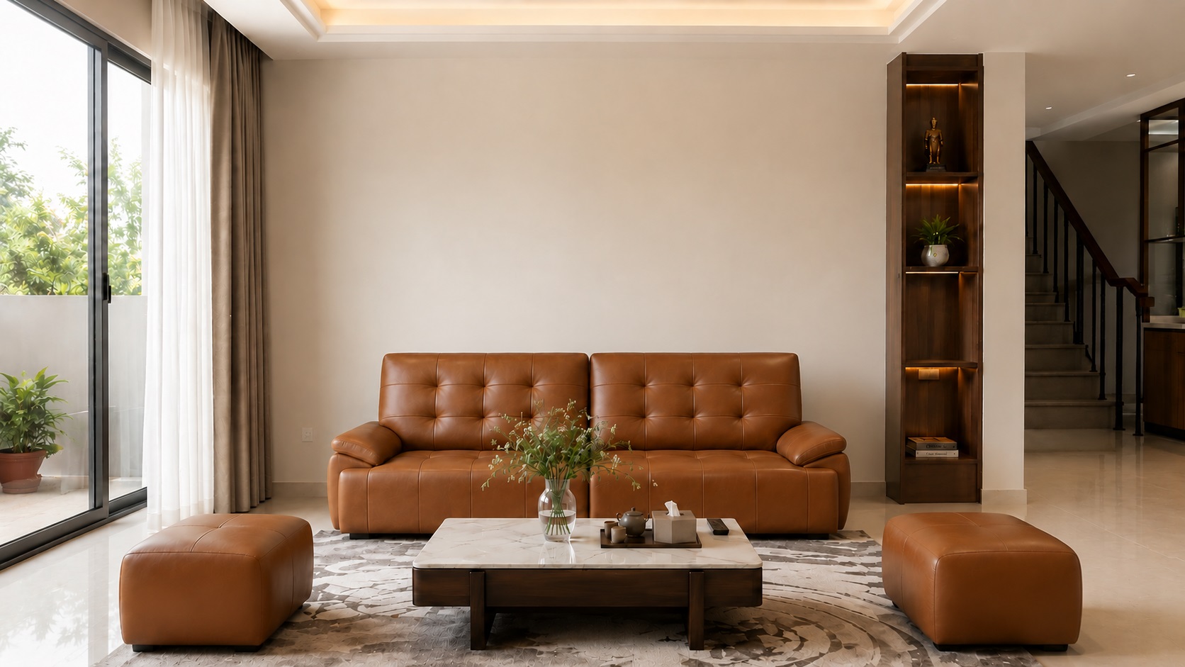 Bộ sofa da HNSOFA trong phòng khách sang trọng