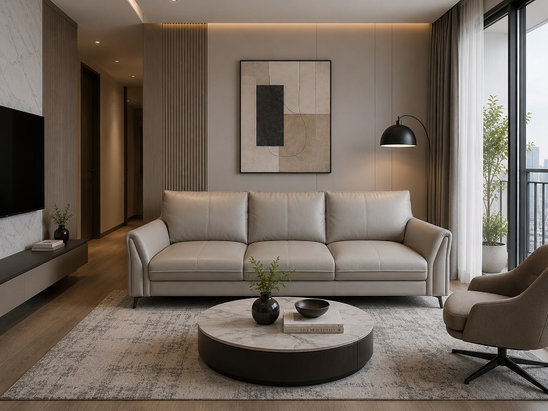 Sofa da tông trung tính hiện đại tối giản