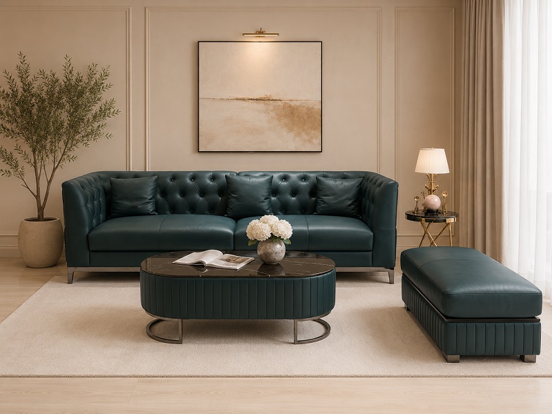 Sofa da màu nổi làm điểm nhấn