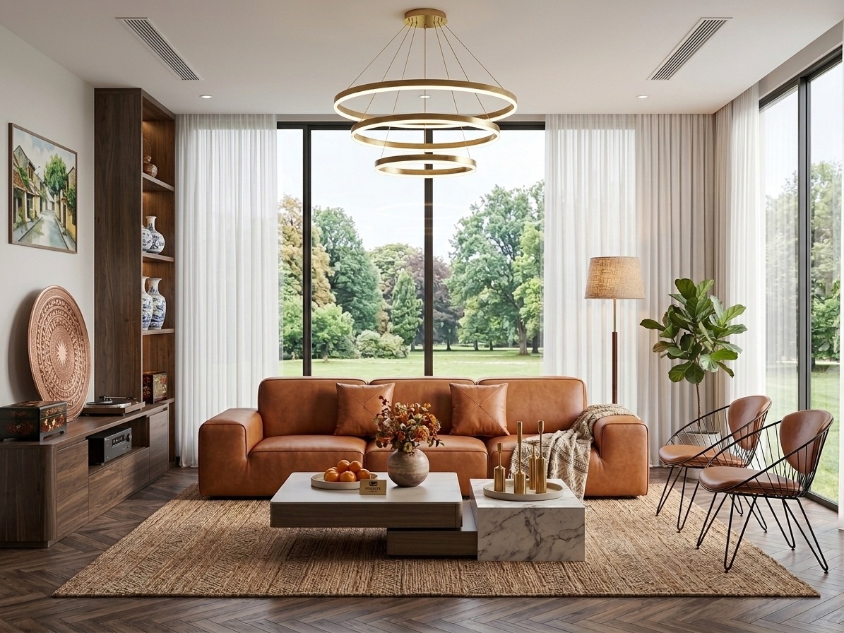 Sofa da bò thật tông cognac
